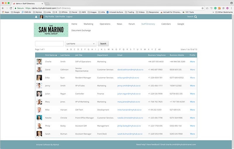 intranet staff directory example