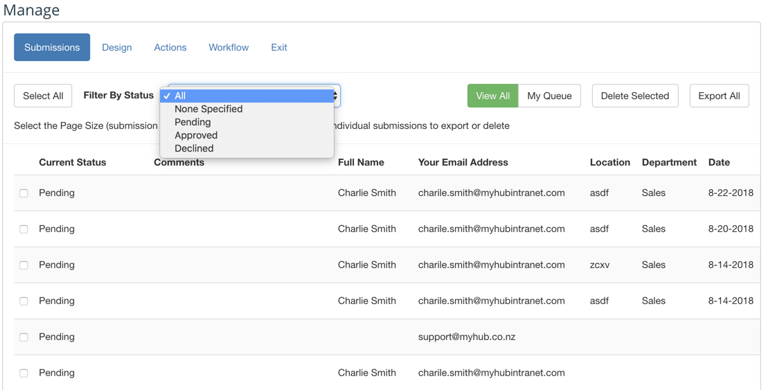 intranet form submissions